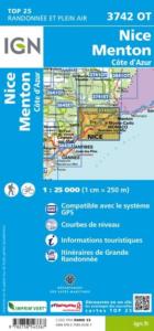 Carte IGN Top 25 3742OT - Nice / Menton / Côte d'Azur
