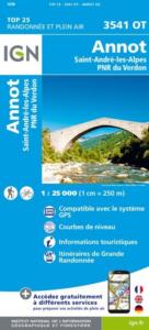 Carte IGN Top 25 3541OT - Annot / Saint André les Alpes / PNR du Verdon